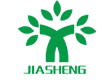 Logotipo de Dongying Jiasheng New Material Co., Ltd con la palabra \'JIASHENG\' delante de un símbolo de árbol verde, que representa el enfoque de la empresa en productos de contraventanas de imitación de madera duraderos y estéticos.